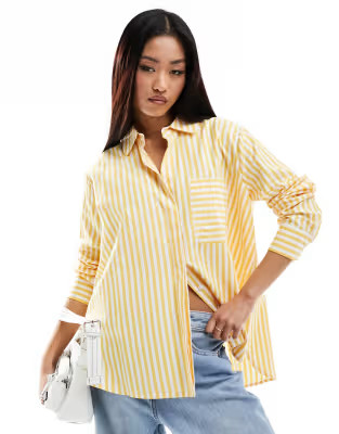 French Connection striped oversized poplin shirt in yellow | ASOS (Global)