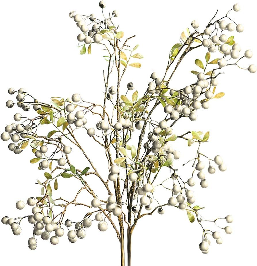 3Pack Artificial White Berry Stems, 27.5 Inches Faux Holly Berry Branches Artificial Berry Flower... | Amazon (US)