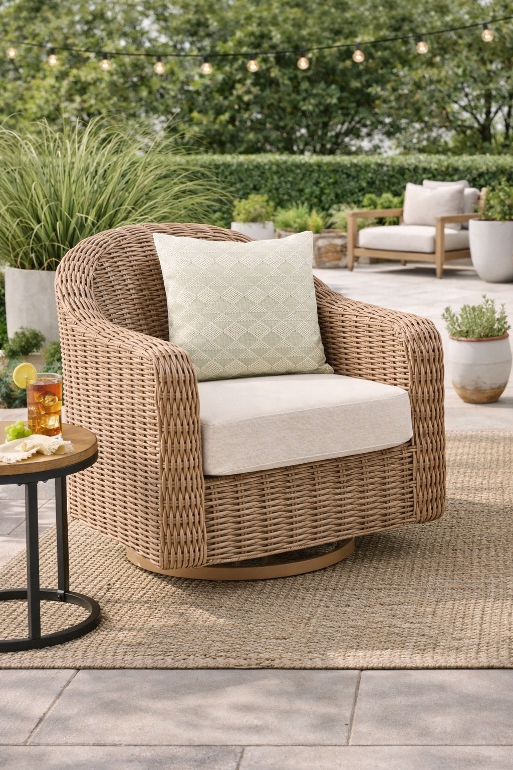 This chair is giving luxury resort vibes… and I’m not over it 🌿 The texture + the swivel detail makes it feel so high-end but under $300 and looks insanely cozy. 

#outdoorliving #patioinspo #ltkhome #backyardgoals #cozyoutdoor

#LTKHome #LTKSaleAlert