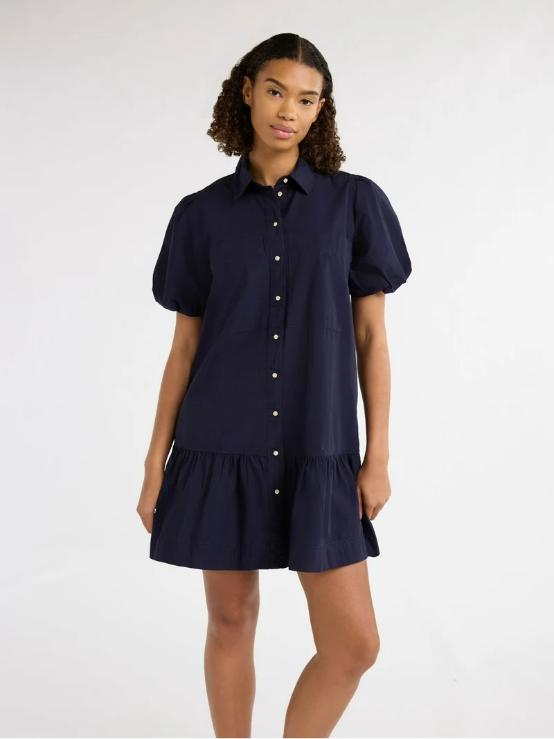 Free Assembly Women’s and Women's Plus Cotton Ruffle Mini Dress with Puff Sleeves, Sizes XS-4X | Walmart (US)