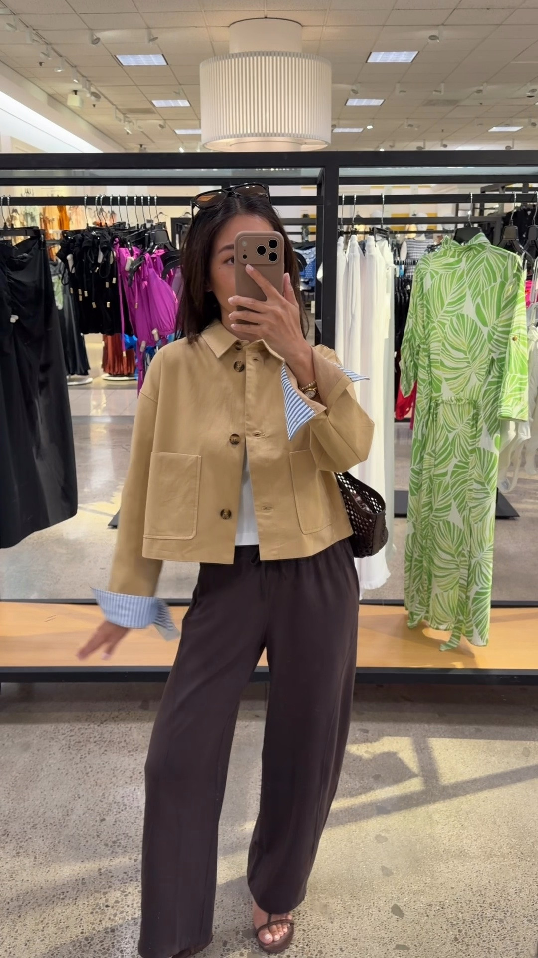 Size info below! • Petal & Pup cropped 100% cotton trench coat XS, swingy torso is the perfect length for petites 
• lululemon relaxed cinch hem pants size 2 short 25" inseam 
• lulu cropped tee XXS 
• Reformation sandals 5.5 
• Madewell bag & sunglasses 

Easy mom outfit, transitional fall outfit, petite friendly jackets

#LTKPetite #LTKSeasonal #LTKmomlife