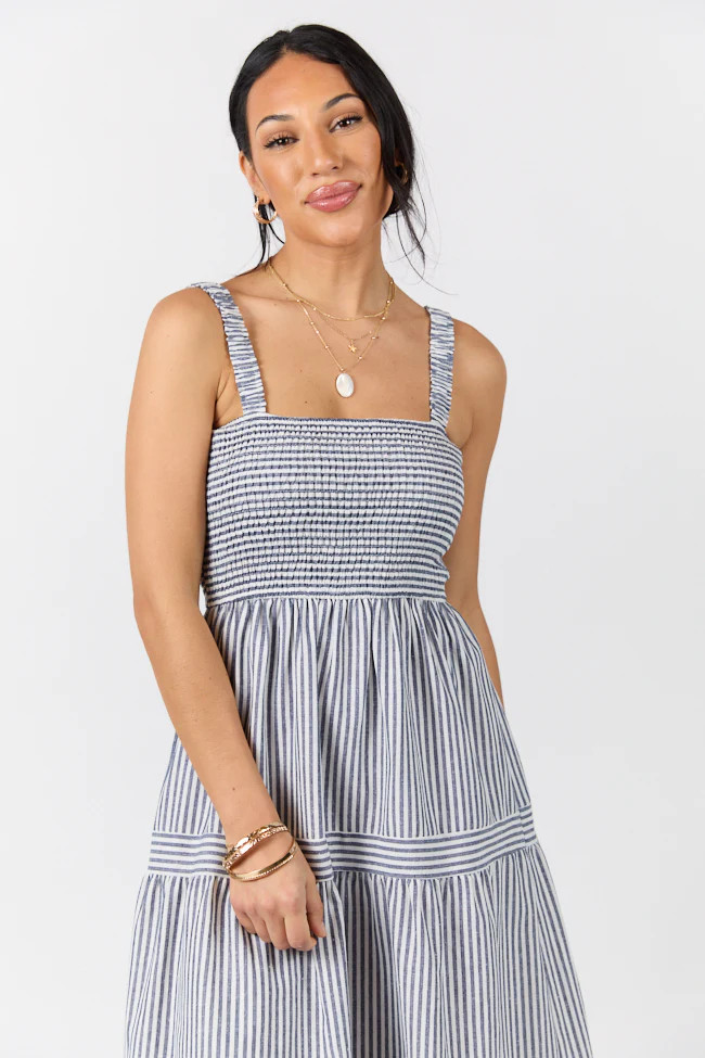 The Next Chapter Navy Striped Midi Dress SALE | Pink Lily