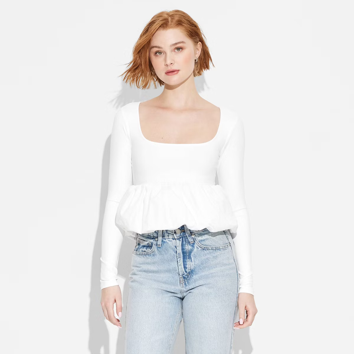 Women's Long Sleeve Square Neck Bubble Top - Wild Fable™ | Target