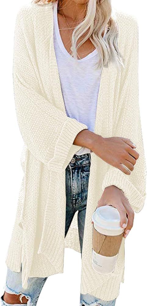 CPOKRTWSO Women's Loose Open Front 3/4 Sleeve Knit Kimono Cardigans Sweater with Pockets | Amazon (US)