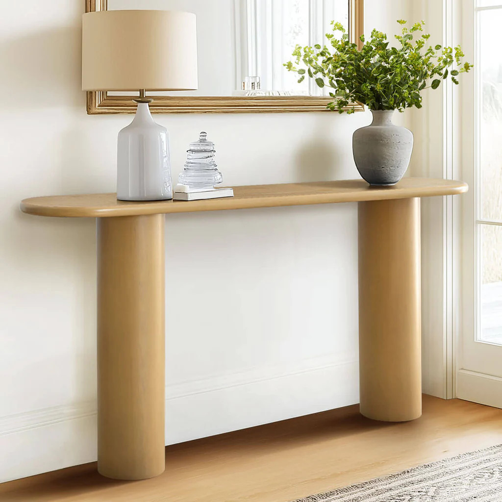 Baguette 60" Modern Oval Solid Wood Console Table | Pop Maison