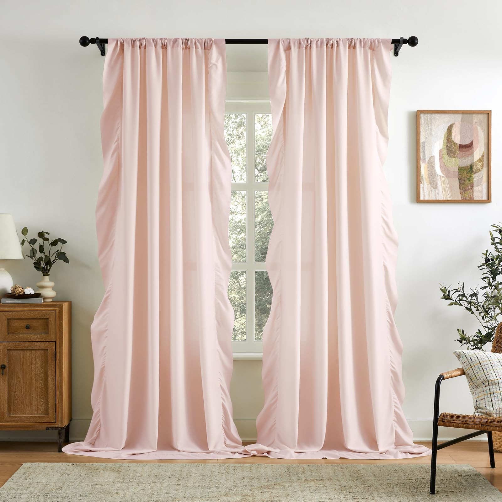 Dusty Pink Ruffle Curtains 84 Inches Long for Bedroom Living Room Rod Pocket Light Filtering Soft... | Amazon (US)
