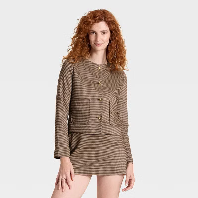 Women's Woven Lady Jacket - A New Day™ Brown Plaid | Target