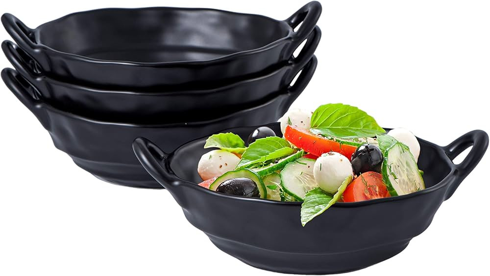 Bruntmor 20 Oz Porcelain Soup Bowl With Handles Set of 4, 20 Ounces Large Porcelain Black French ... | Amazon (US)