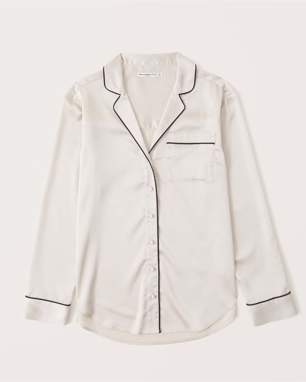 Women's Satin Long-Sleeve Sleep Shirt | Women's | Abercrombie.com | Abercrombie & Fitch (US)