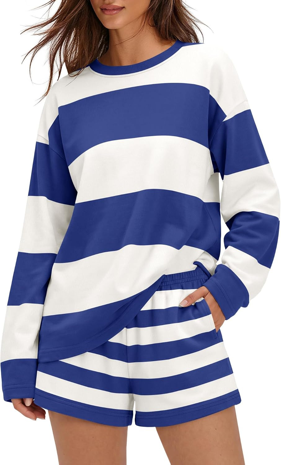Panadila Women Striped Lounge Set Oversized Shirts and Shorts | Amazon (US)