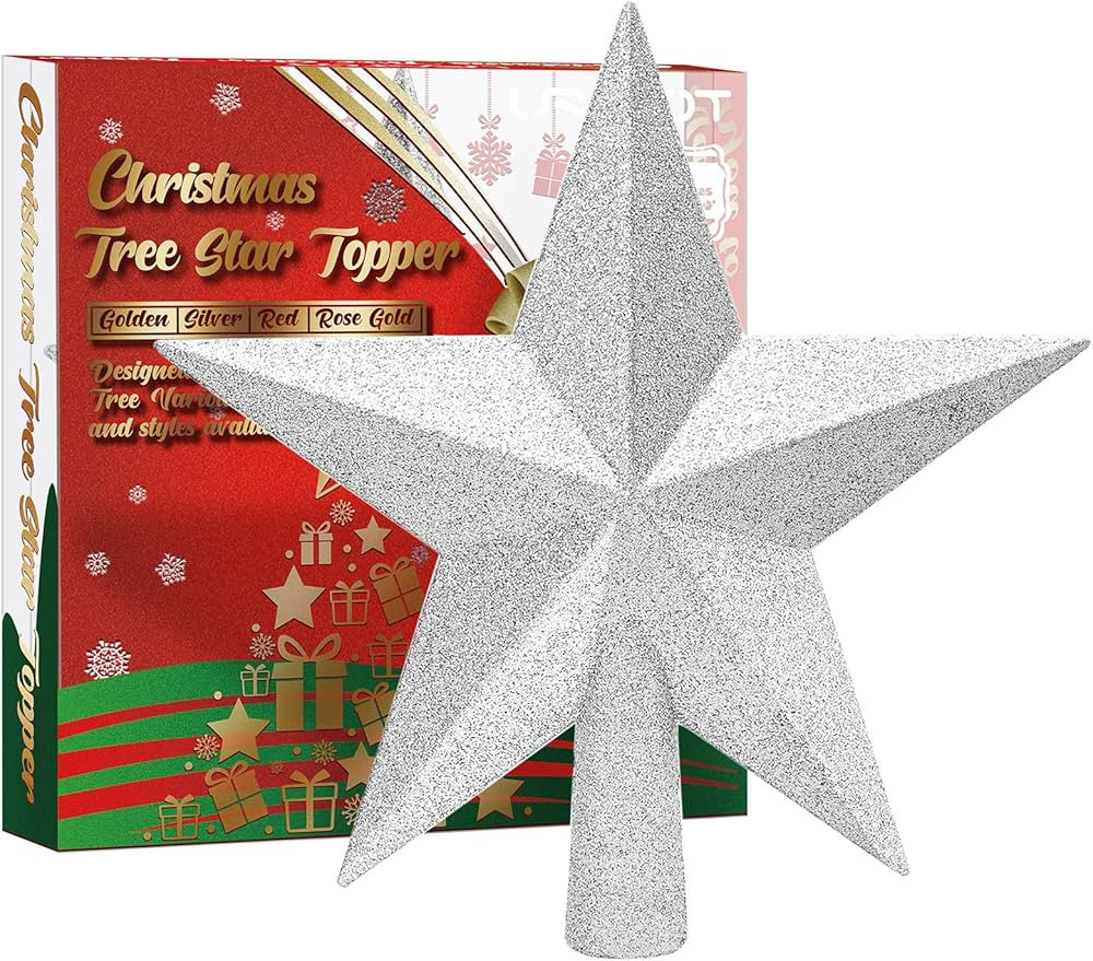 URATOT Glittered Christmas Star Tree Topper Christmas Decorative Holiday Treetop Shatterproof Sta... | Amazon (US)