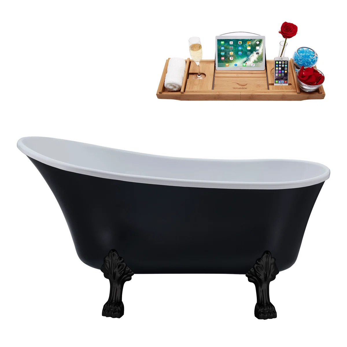 55" Streamline Clawfoot Soaking Acrylic Bathtub With Drain, Clawfeet, and Bamboo Tray N361BL-IN-B... | Wayfair North America