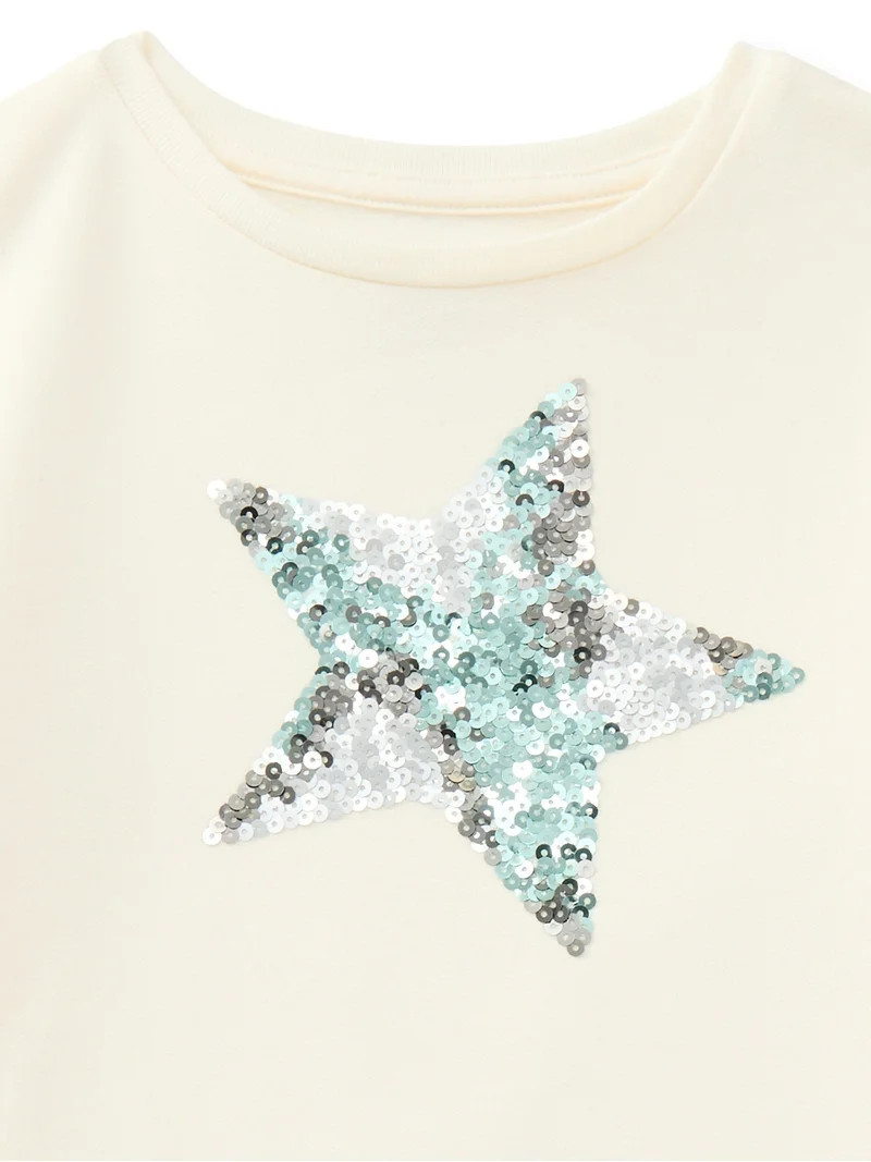 Wonder Nation Little Girls’ Sequin Star Fleece Top, Sizes 4-10 | Walmart (US)