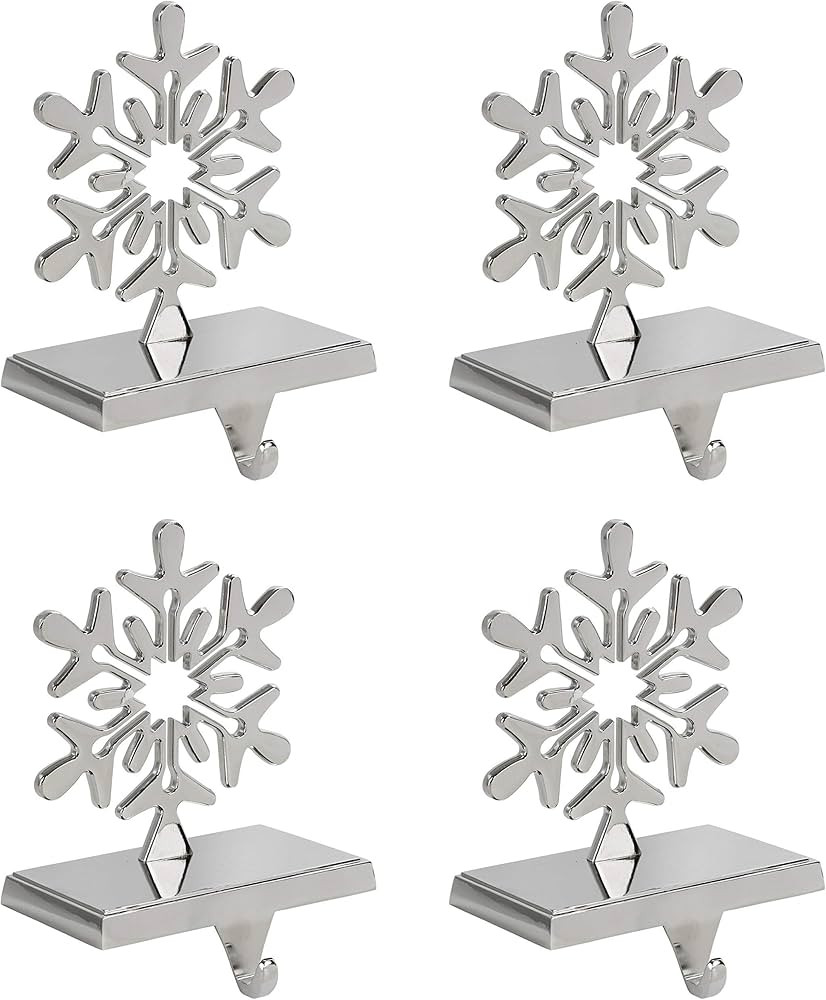 Iconikal The Original Snowflake Stocking Hanger Holder, Chrome, 4-Pack | Amazon (US)