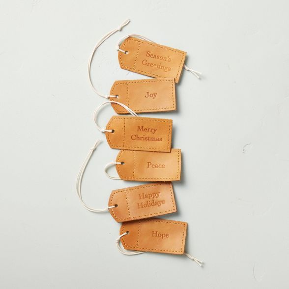 6pk Stitched Leather Gift Topper Tags Tan - Hearth & Hand™ with Magnolia | Target