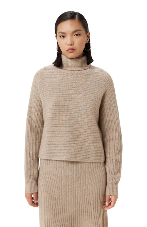 GOBI Mongolian Cashmere Cashmere Cropped T-Neck Sweater in Warm Grey at Nordstrom, Size Large Eu | Nordstrom