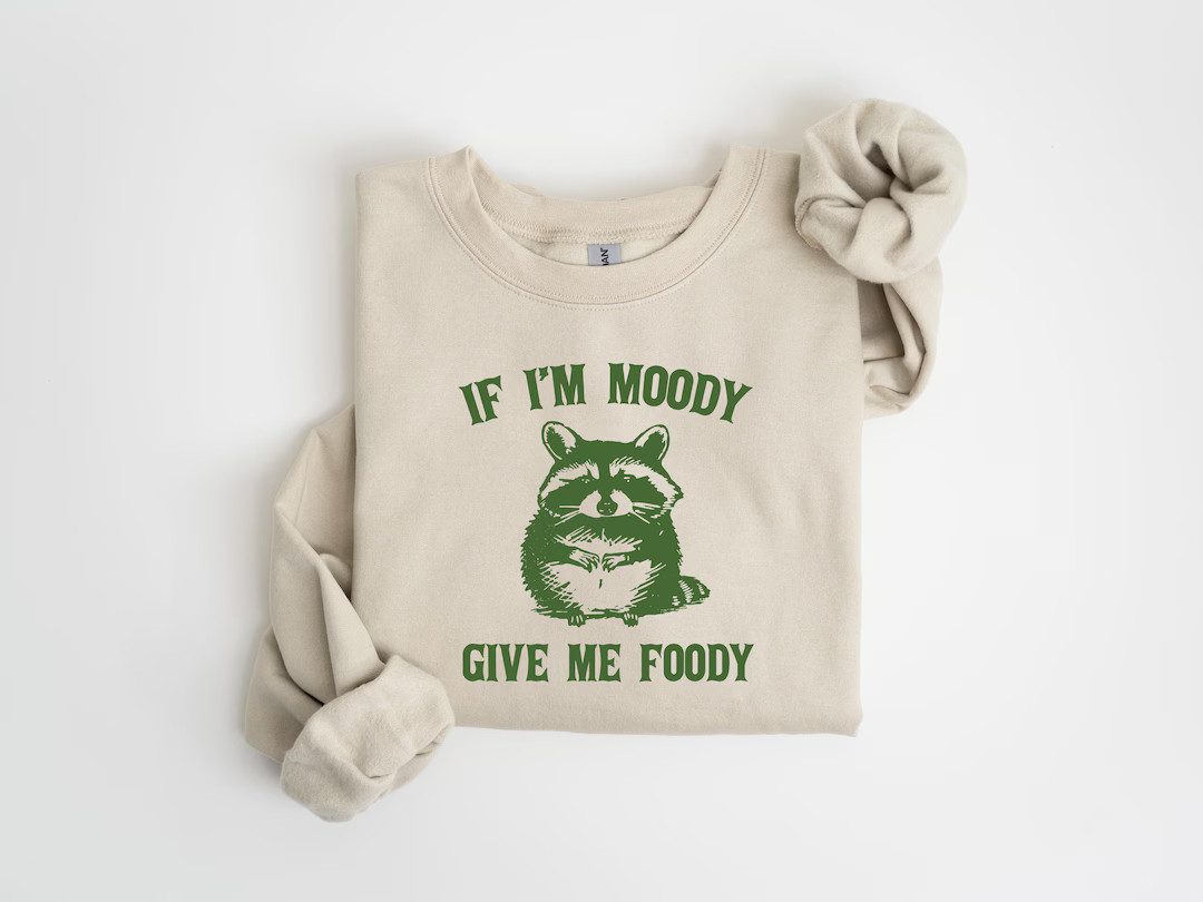 If I'm Moody Give Me Foody Sweatshirt, Feral Shirt, Raccoon Sweatshirt, Sarcastic Gift, Gag Gift ... | Etsy (US)