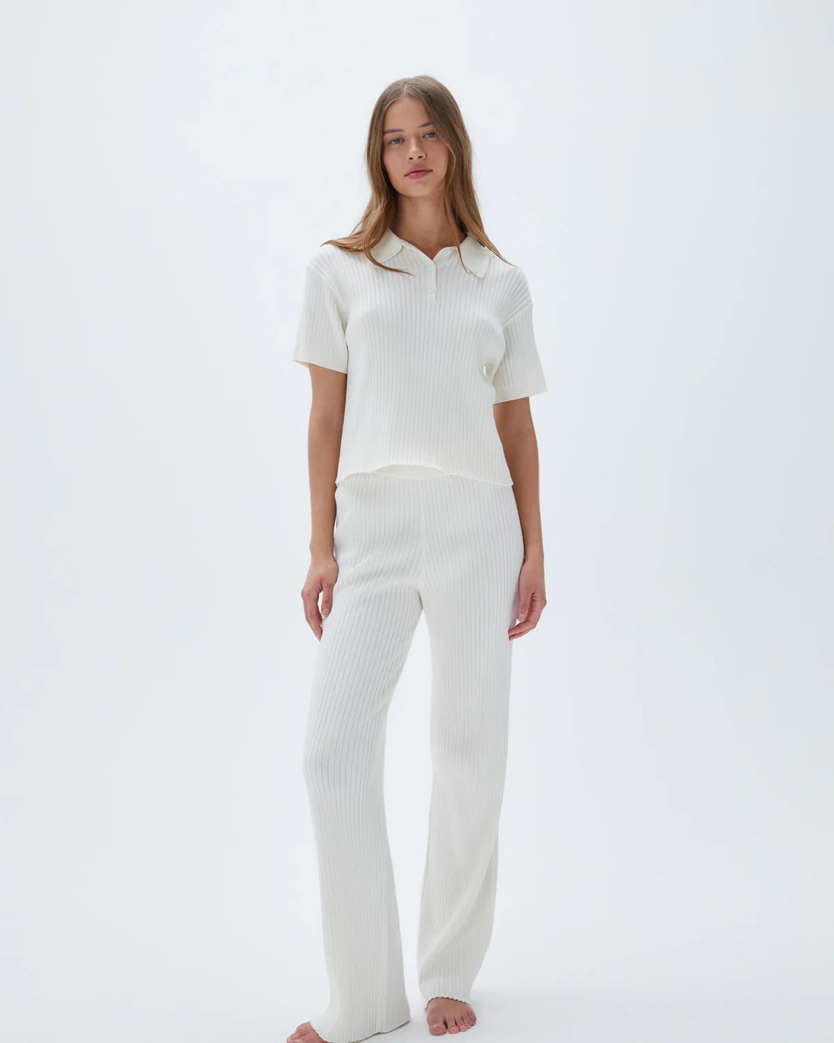 Rib Knit Pants - Marshmallow White | Adanola UK