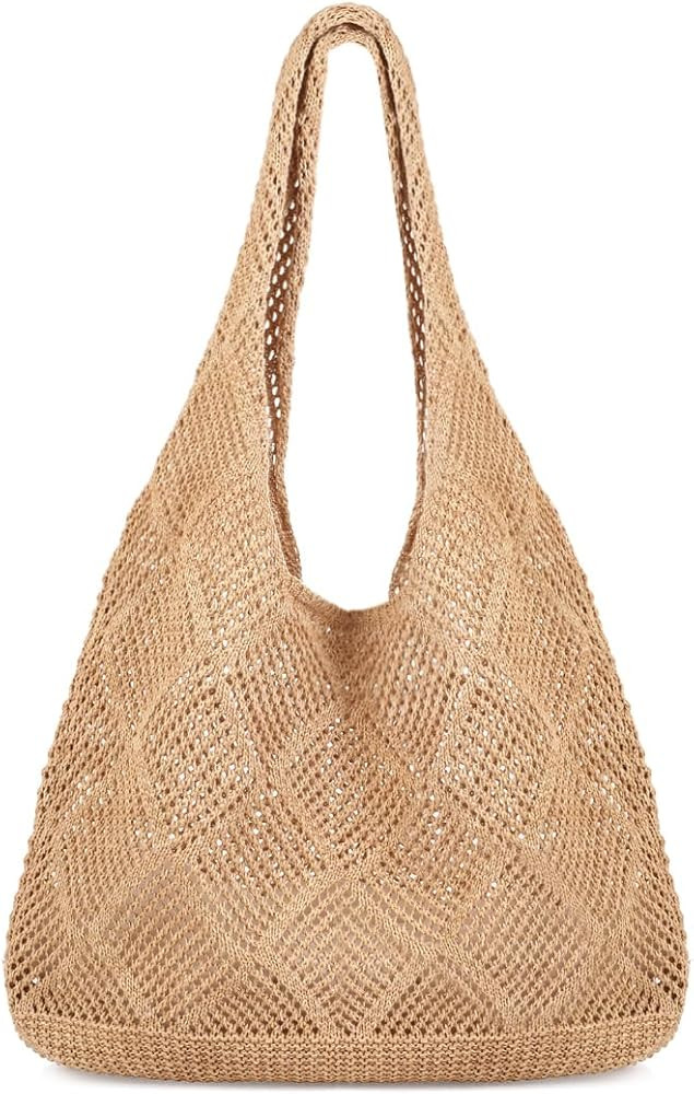 COOKOOKY Crochet Beach Tote bag Summer Beach Bag for Women Aesthetic Mesh Tote Bag Hippie Bag Kni... | Amazon (US)