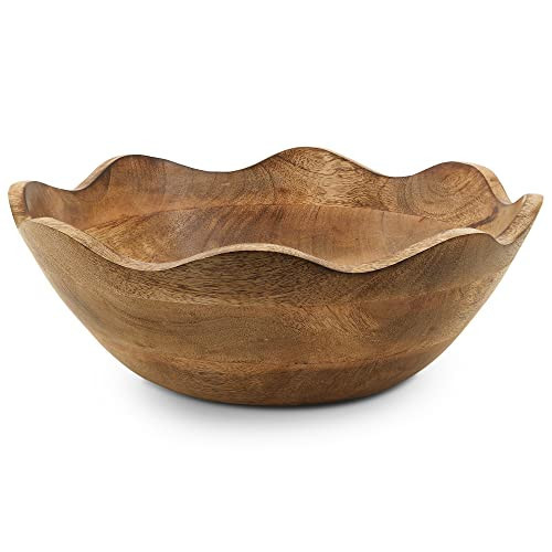 Mela Artisans Wooden Scalloped Bowl - Large | Ruffle Decorative Style | Rustic Kitchen Decor | Mango Wood | Natural Grain Finish | Fits Bread, Fruits, Salad or Popcorn | 12” x 4” x 11” | Amazon (US)