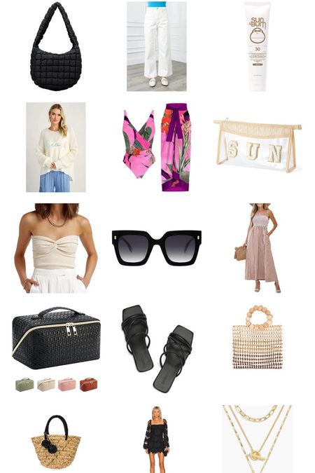 More random spring finds! Swim set, Amazon sunglasses, striped maxi dress, Travel cosmetic bag, beaded spring bag, tinted sunscreen, and more! 