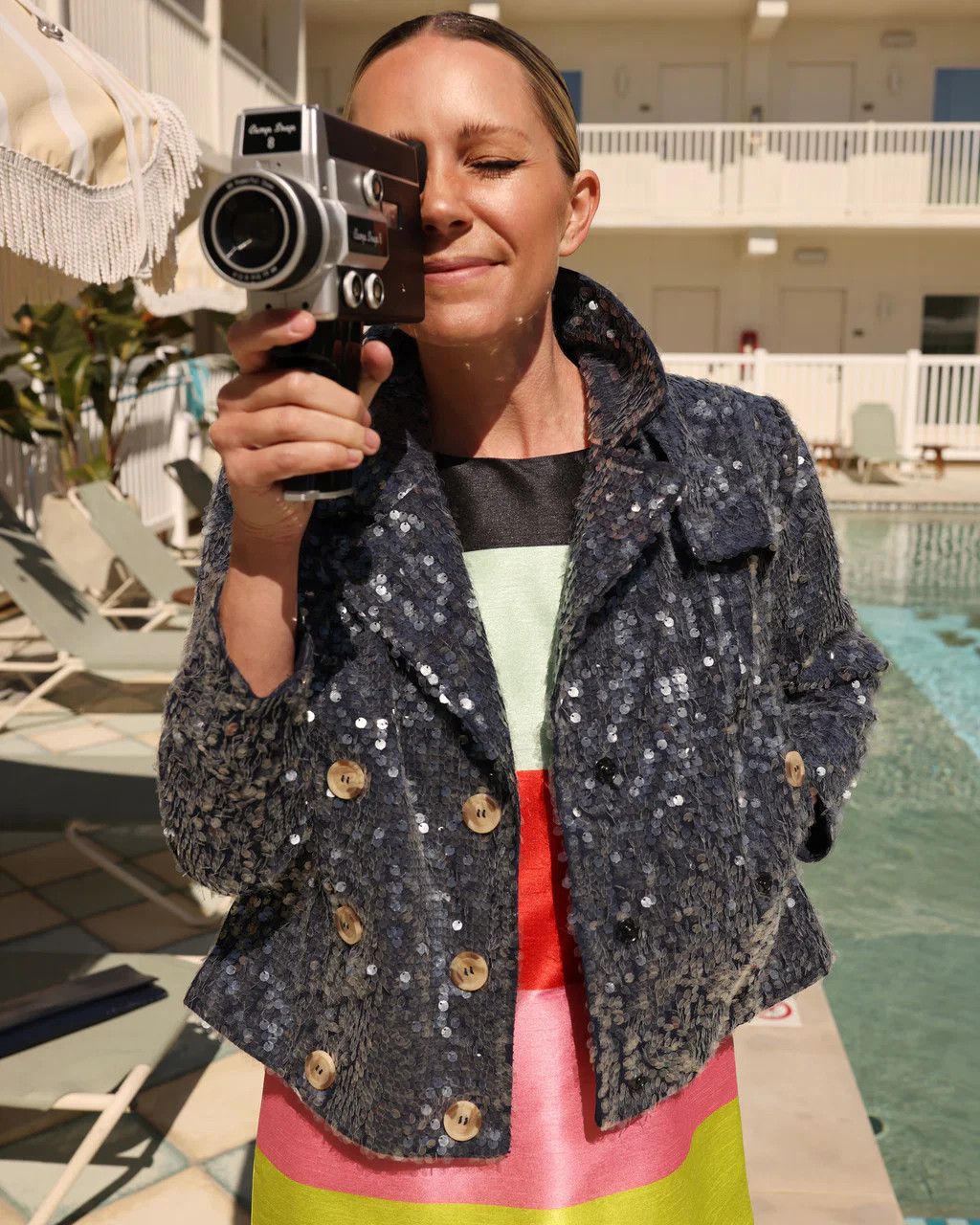 Sequin Moto Jacket - Navy | Frances Valentine