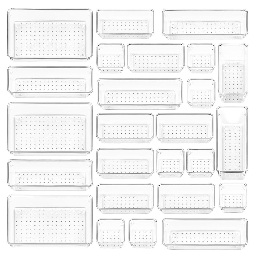Vtopmart 25 PCS Clear Plastic Drawer Organizers Set, 4-Size Versatile Bathroom and Vanity Drawer ... | Amazon (US)