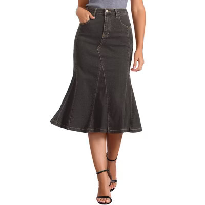 INSPIRE CHIC Women's Casual Denim High Waisted A-Line Flared Midi Skirts Small Dark Grey | Target