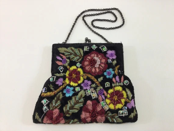 Black Beaded Shoulder Bag Made in India Vintage Purse Handbag | Etsy (US)