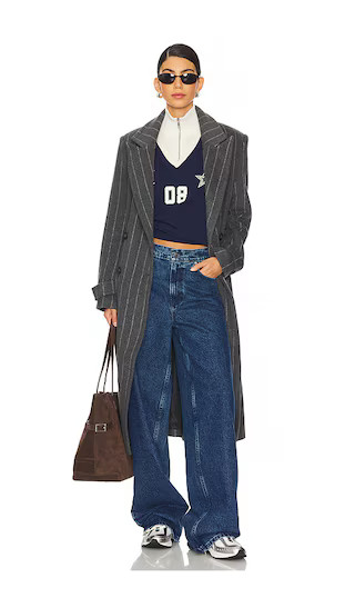 Deria Coat in Gray & White Pinstripe | Revolve Clothing (Global)