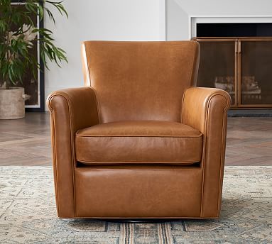 Irving Roll Arm Leather Swivel Armchair | Pottery Barn (US)