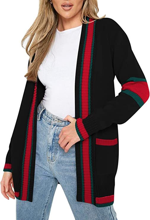 HAPCOPE Cardigan Sweaters for Women Color Block Striped Draped Kimono Long Sleeve Open Front Casu... | Amazon (US)