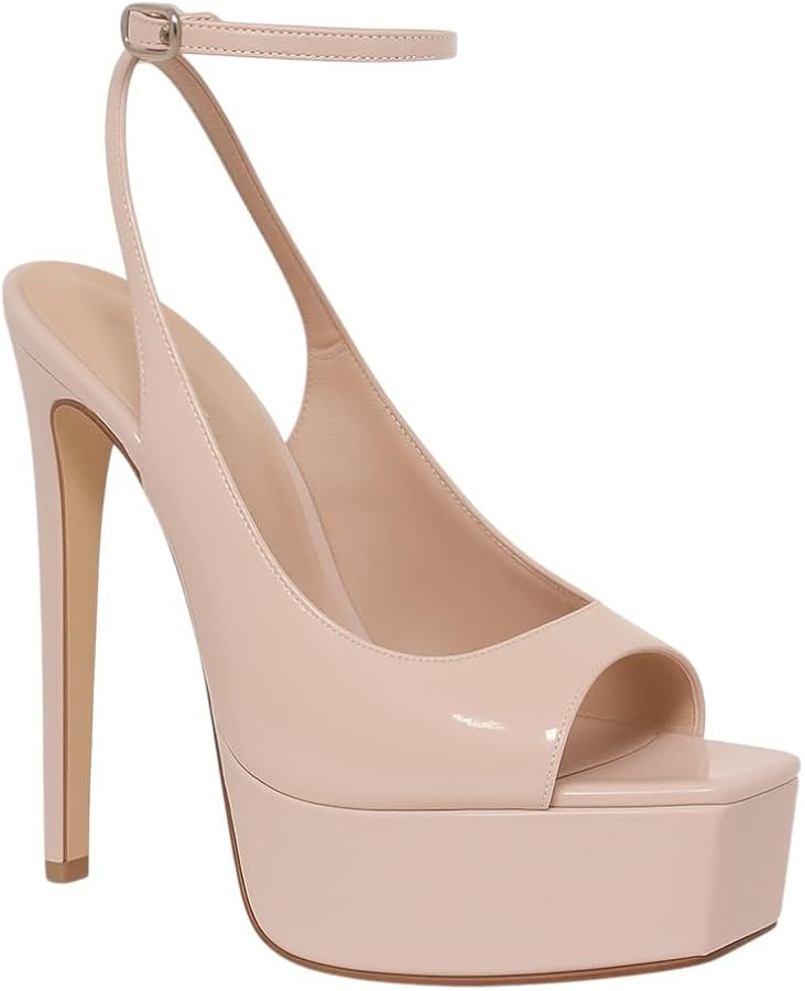 Berness Women Platform Stiletto High Heels Sandals, Square Open Toe Ankle Strap Heeled Sandals fo... | Amazon (US)