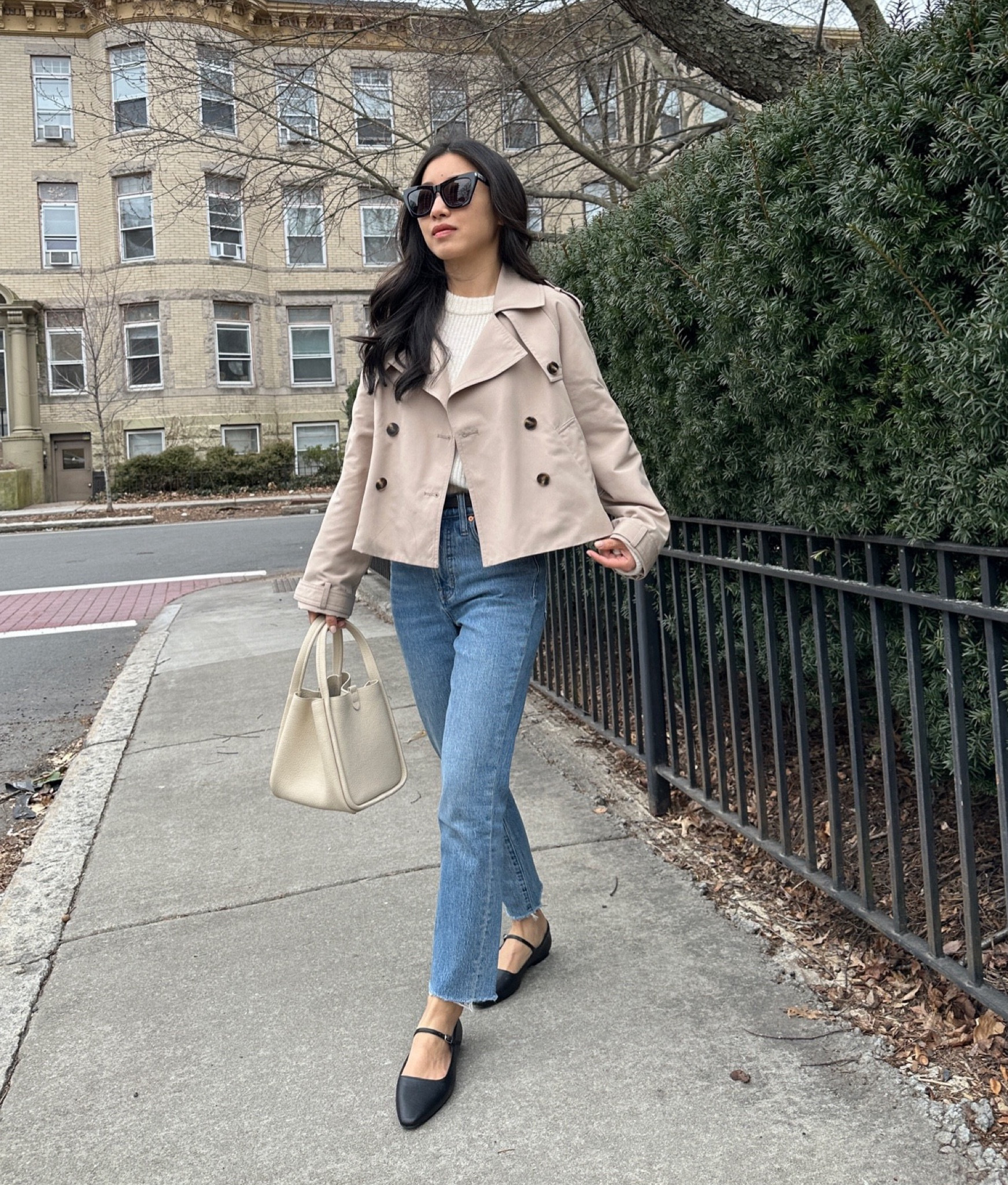 One of my most worn short jackets has been restocked! Linked several retailers where this short trench is a available  

• Crop trench, mine is Steve Madden Xs with sleeves folded under for now, may get them professionally shortened. Loose fit, but easy to throw on and style. Such a Versatile staple! 

• quince fisherman cashmere sweater Xs. year round staple I have in several colors 

• Madewell jeans, perfect vintage style size 23 with hems cut shorter. I buy regular length and cut the hems - very easy to do. 

• Nordstrom older flats , linked the current version included in NSale. 

• songmont bag 

• ysl sunglasses

#LTKsalealert #LTKworkwear

#LTKxNSale