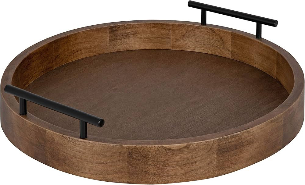 Kate and Laurel Lipton Modern Round Wood Decorative Tray, 18" Diameter, Rustic Brown and Black, D... | Amazon (US)