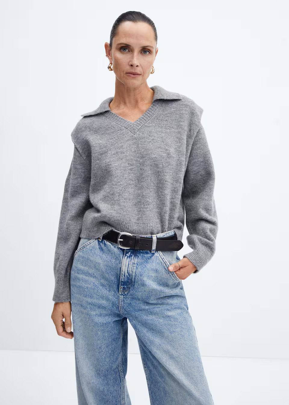 Polo-neck sweater with shoulder pads | MANGO (US)