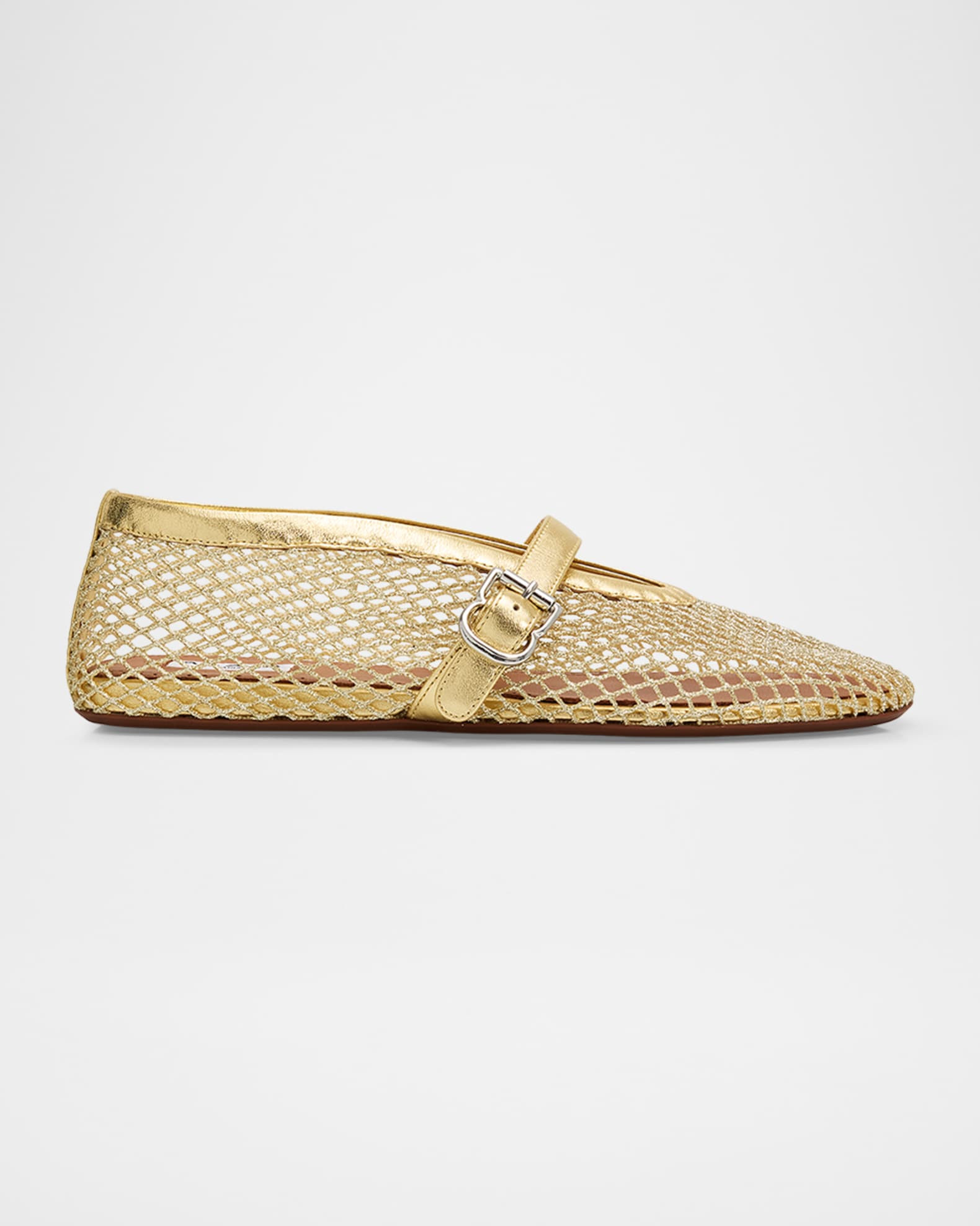 ALAIA Metallic Net Mary Jane Ballerina Flats | Neiman Marcus