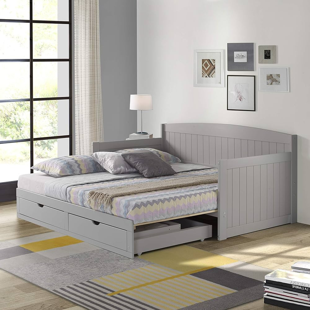 Alaterre Furniture Harmony Wood Daybed, Single, Dove Gray Brazilian Pine Trundle Bed for Sleepove... | Amazon (US)