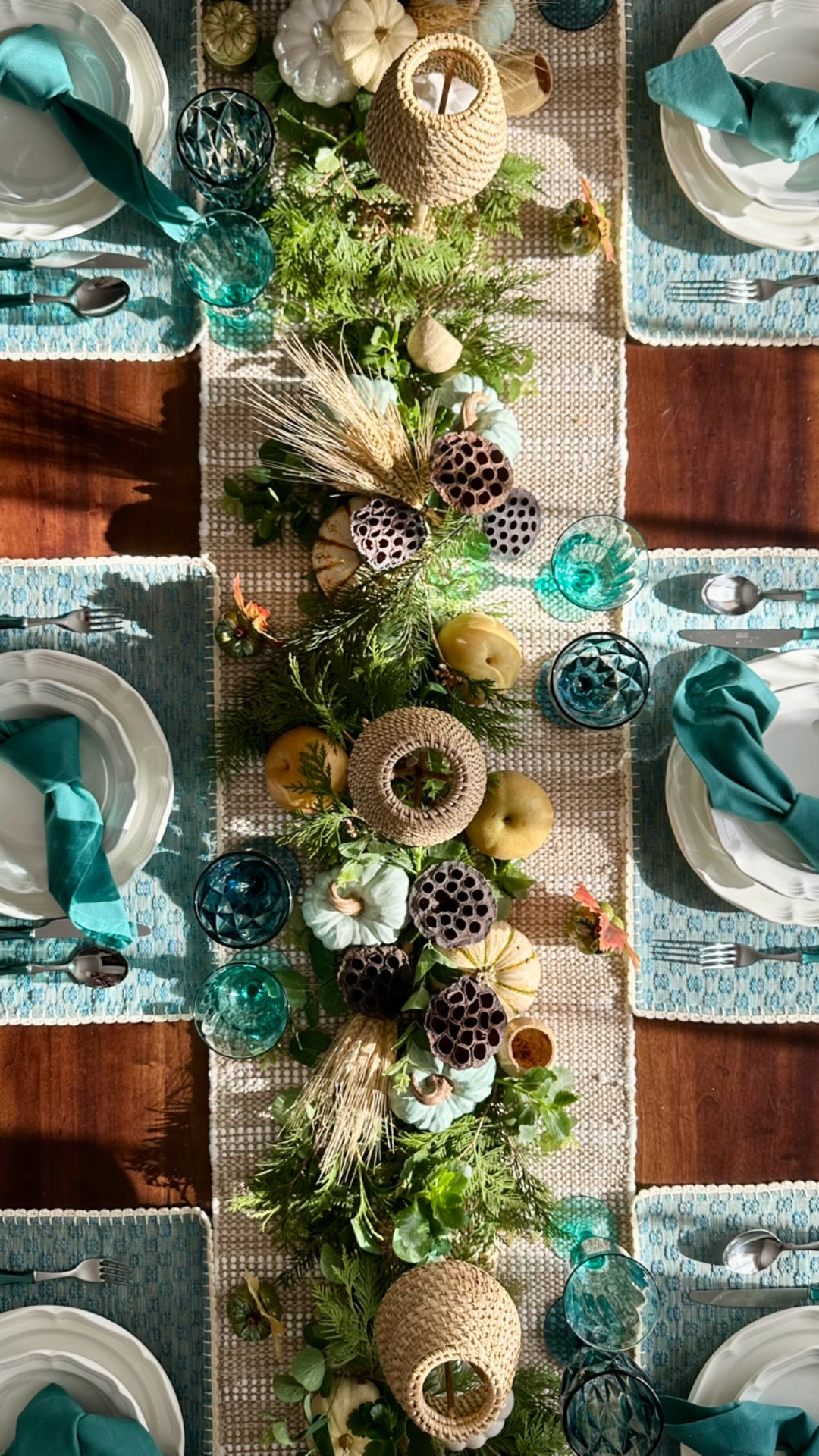 A transitional holiday table for November to early December gatherings. A fall vibe with the pumpkins, fruits, wheat, dried flowers,  and Christmas touches in eucalyptus, pine leaves and pinecones. 

Napkins from www.AllCottonandLinen.com
 Use code CASA20 for 20% discount on your entire purchase 



#LTKhome #LTKparties