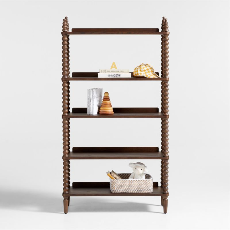 Jenny Lind Deep Brown Wood Spindle 5-Shelf Bookcase + Reviews | Crate & Kids | Crate & Barrel
