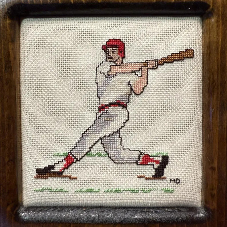 Vintage Baseball Bat & Ball Holder Wood Stand w/ Needlepoint Player Art | Etsy (US)