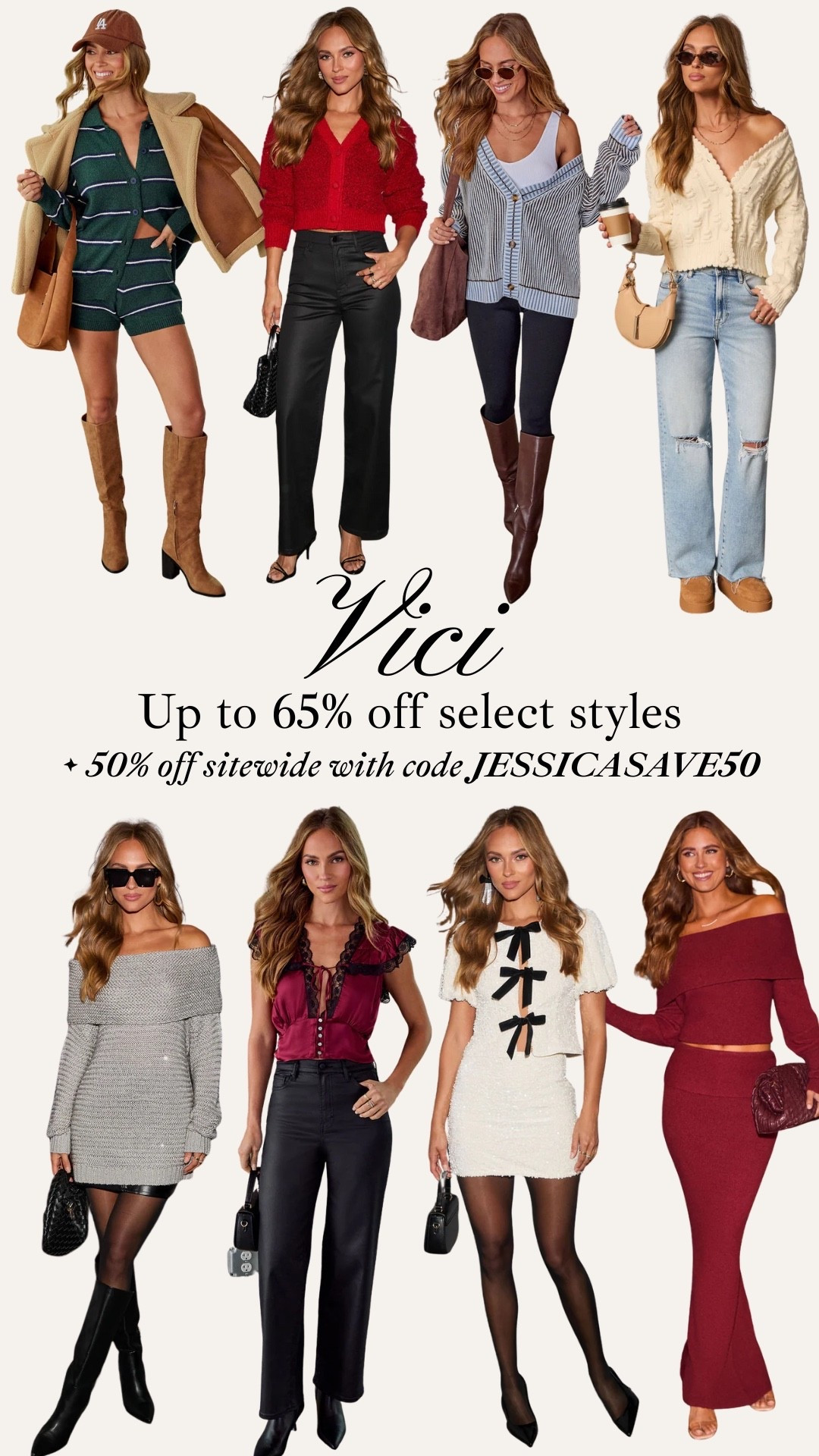 vici sale extended!! up to 65% off select styles & 50% off EVERYTHING with code JESSICASAVE50 

#LTKFindsUnder50 #LTKSaleAlert #LTKHoliday