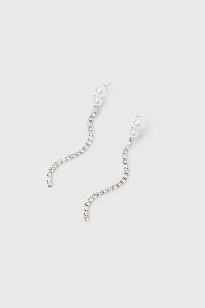 Trendy Radiance Silver Rhinestone Pearl Drop Earrings | Lulus (US)