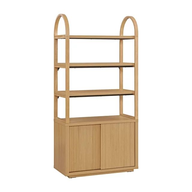 Beautiful Fluted 3-Shelf Bookcase with Storage Cabinet by Drew Barrymore, Warm Honey Finish - Wal... | Walmart (US)