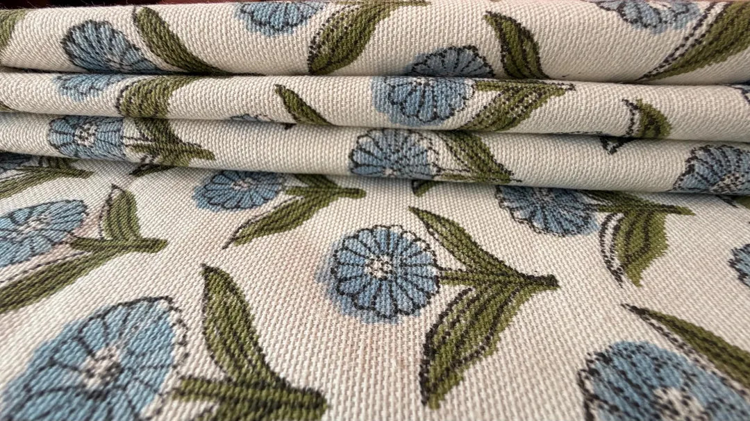 Green Blue Block Printed Upholstery Cotton Fabric | Heavyweight Duck Canvas | Indian Floral Print... | Etsy (US)