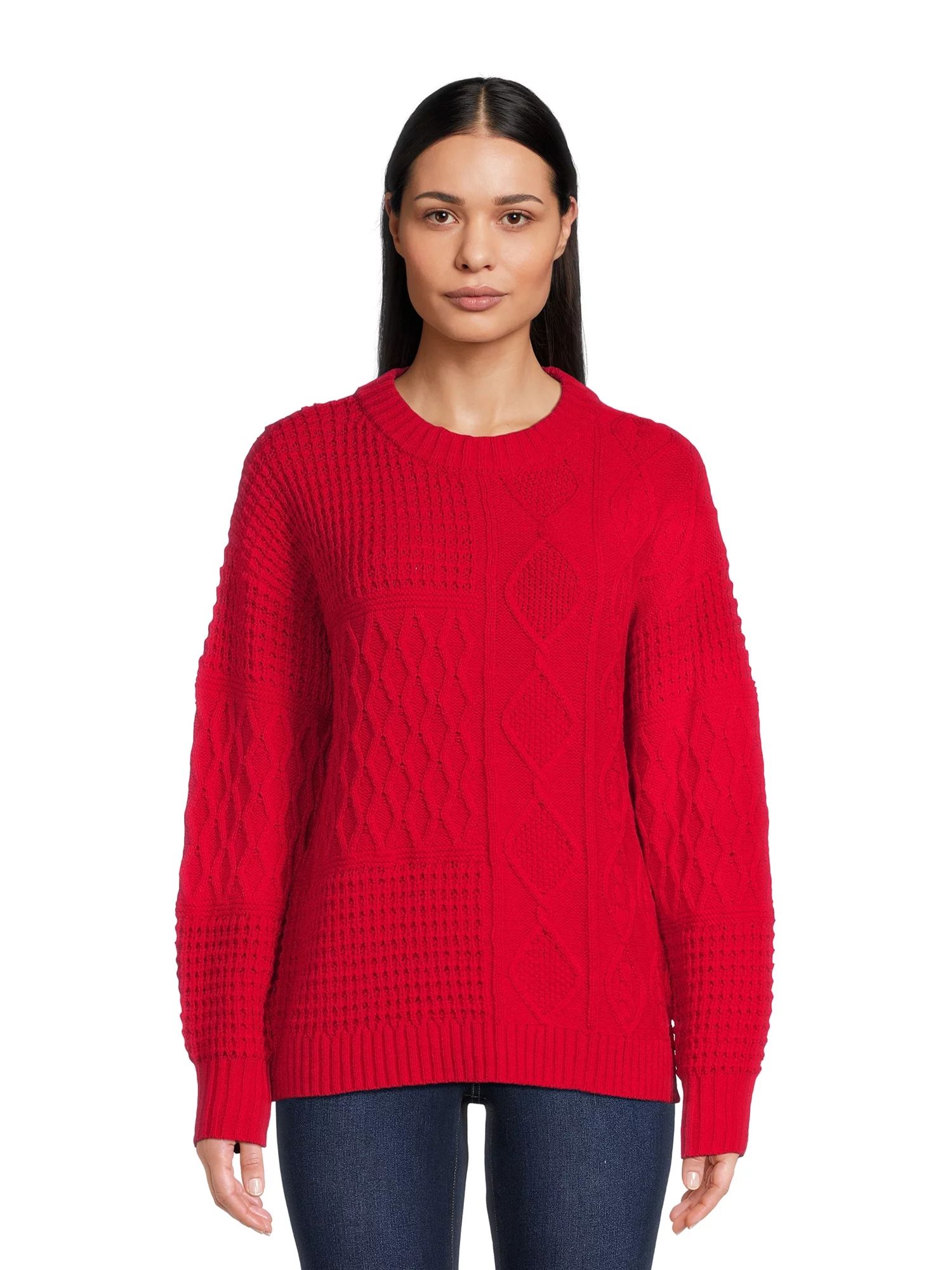 Time and Tru Women's Mixed Stitch Sweater, Midweight, Sizes XS-XXXL | Walmart (US)
