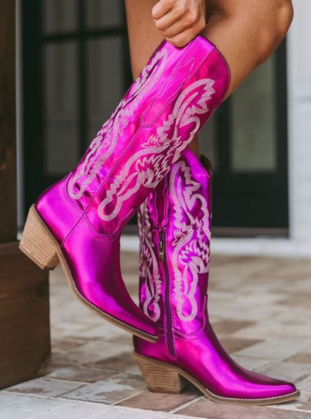 Metallic Western Cowboy Boots // Hot Pink Cowboy Boots Gold Cowboy Boots Bachelorette Nashville -... | Etsy (US)
