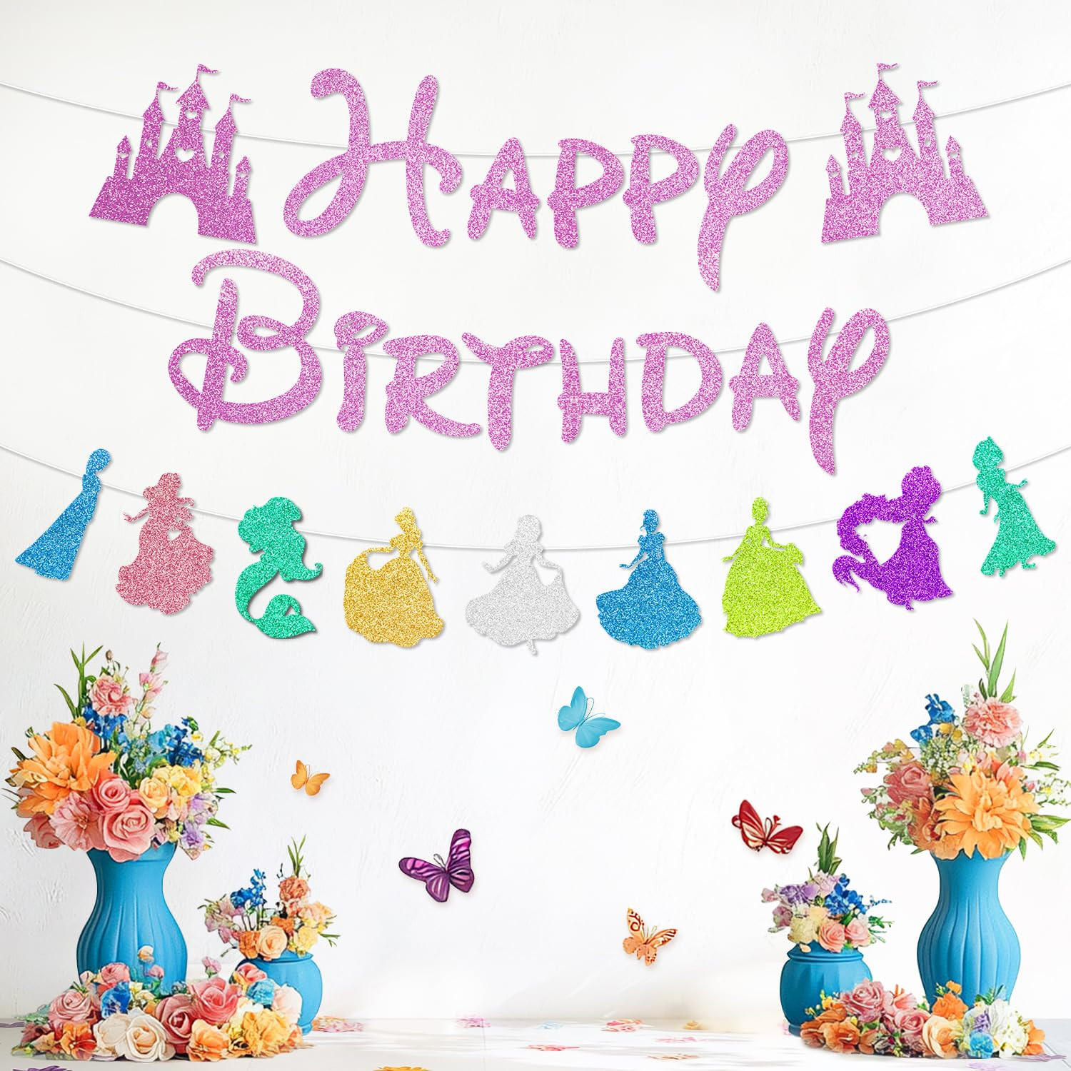 Princess Birthday Party Decorations, Glitter Pink Dream Castle Themed Happy Birthday Banner, Prin... | Amazon (US)