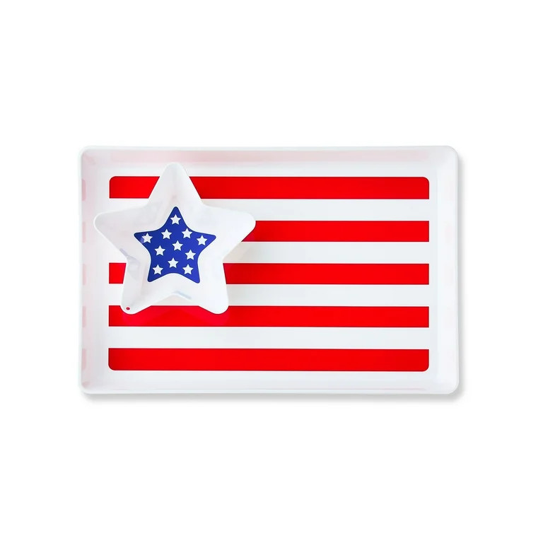 Way to Celebrate Dip and Serving Tray, 1 Set, Patriotic, Star and Rectangle, Blue, Red, White, Pl... | Walmart (US)