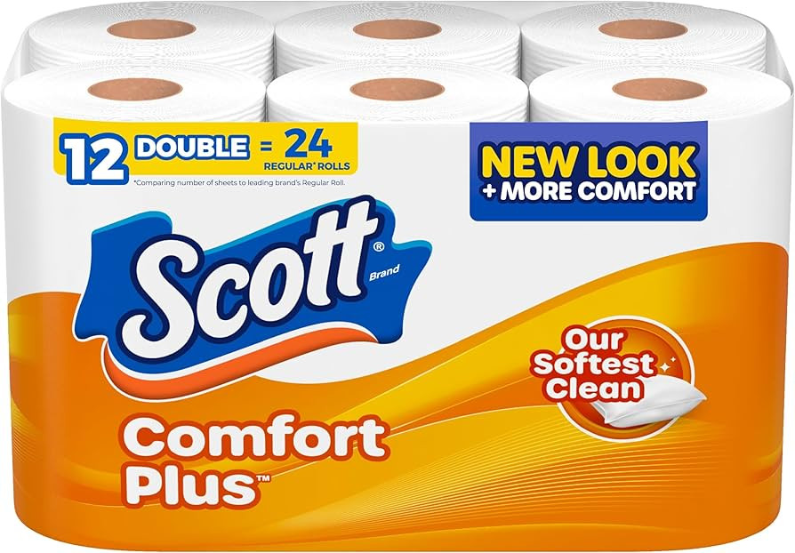 Scott ComfortPlus Toilet Paper, 12 Double Rolls, 231 Sheets per Roll, Septic-Safe, 1-Ply Toilet T... | Amazon (US)